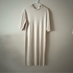 GAP Cream Ribbed Sheath Dress Mock Neck Midi